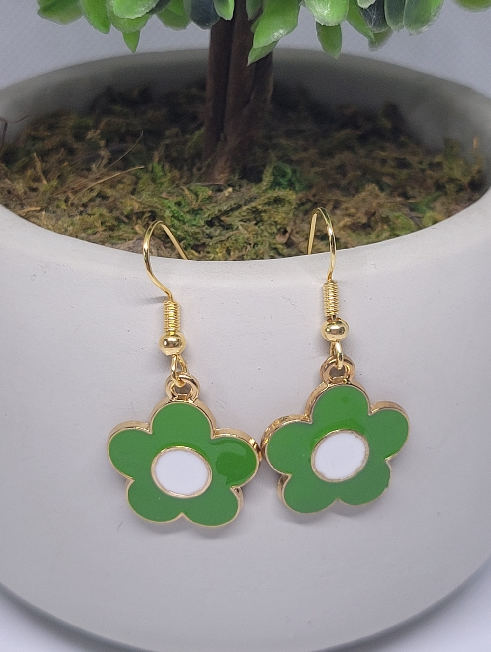 Gold-Tone Green Flower Drop Earrings - Women's Floral Dangle
